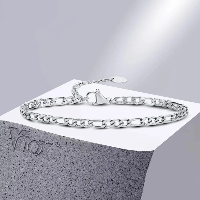 Vnox 3/5 mm breite Figaro-Kettenarmbänder für Frauen und Männer, antiallergisches Edelstahl-Gliederkettenarmband, Länge verstellbar