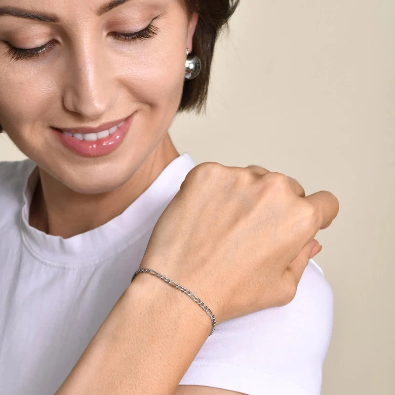 Vnox 3/5 mm breite Figaro-Kettenarmbänder für Frauen und Männer, antiallergisches Edelstahl-Gliederkettenarmband, Länge verstellbar