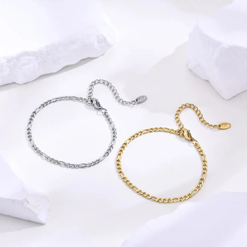 Vnox 3/5 mm breite Figaro-Kettenarmbänder für Frauen und Männer, antiallergisches Edelstahl-Gliederkettenarmband, Länge verstellbar