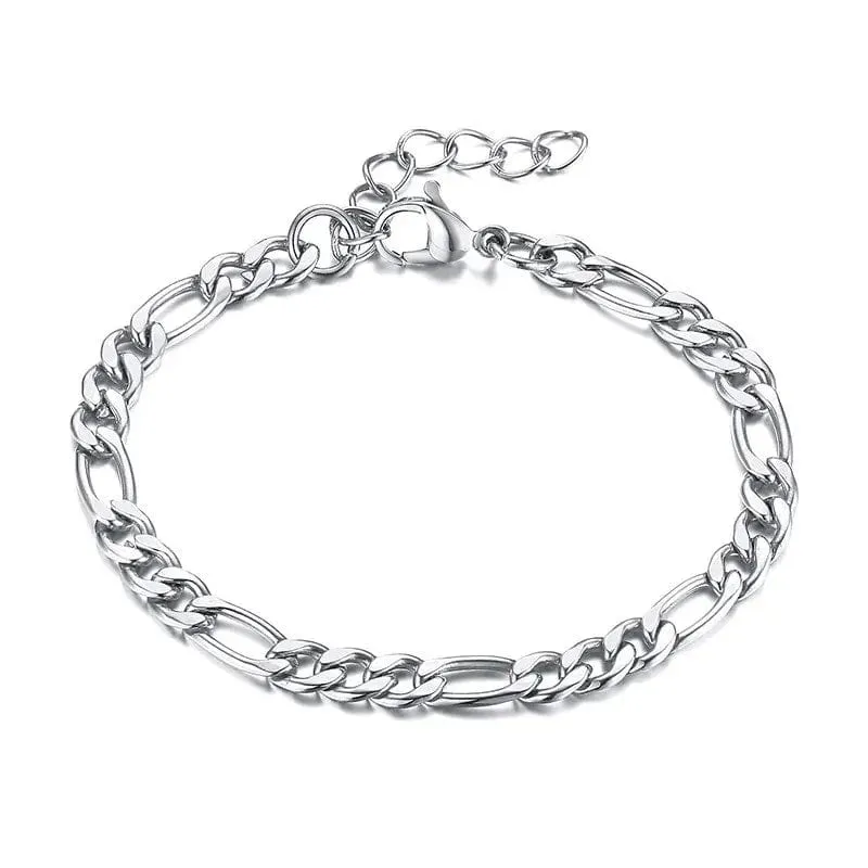 Vnox 3/5 mm breite Figaro-Kettenarmbänder für Frauen und Männer, antiallergisches Edelstahl-Gliederkettenarmband, Länge verstellbar