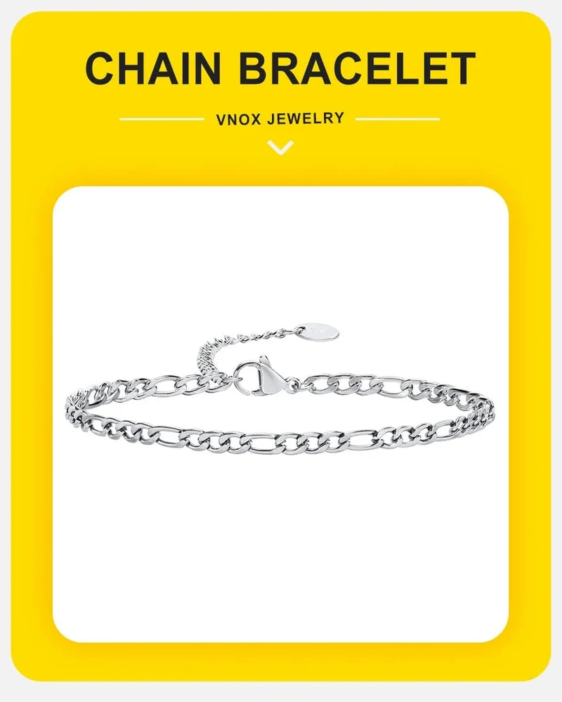 Vnox 3/5 mm breite Figaro-Kettenarmbänder für Frauen und Männer, antiallergisches Edelstahl-Gliederkettenarmband, Länge verstellbar