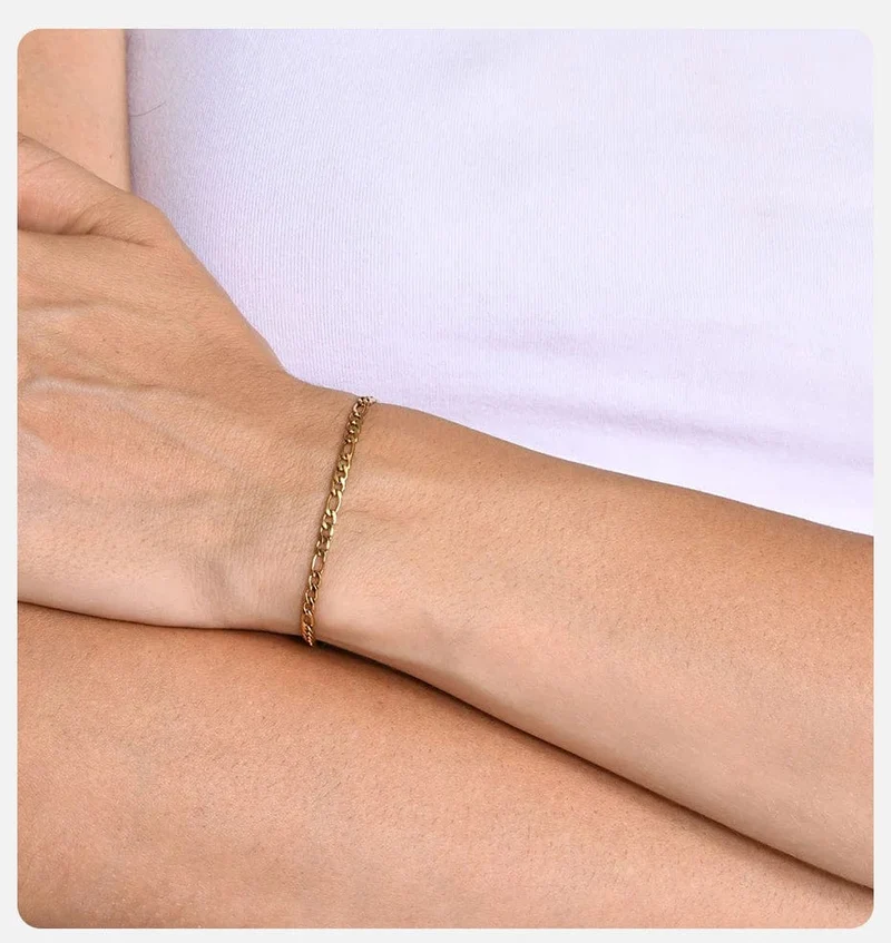 Vnox 3/5 mm breite Figaro-Kettenarmbänder für Frauen und Männer, antiallergisches Edelstahl-Gliederkettenarmband, Länge verstellbar