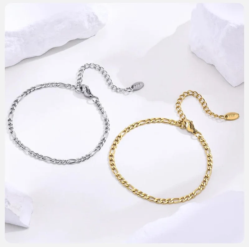 Vnox 3/5 mm breite Figaro-Kettenarmbänder für Frauen und Männer, antiallergisches Edelstahl-Gliederkettenarmband, Länge verstellbar