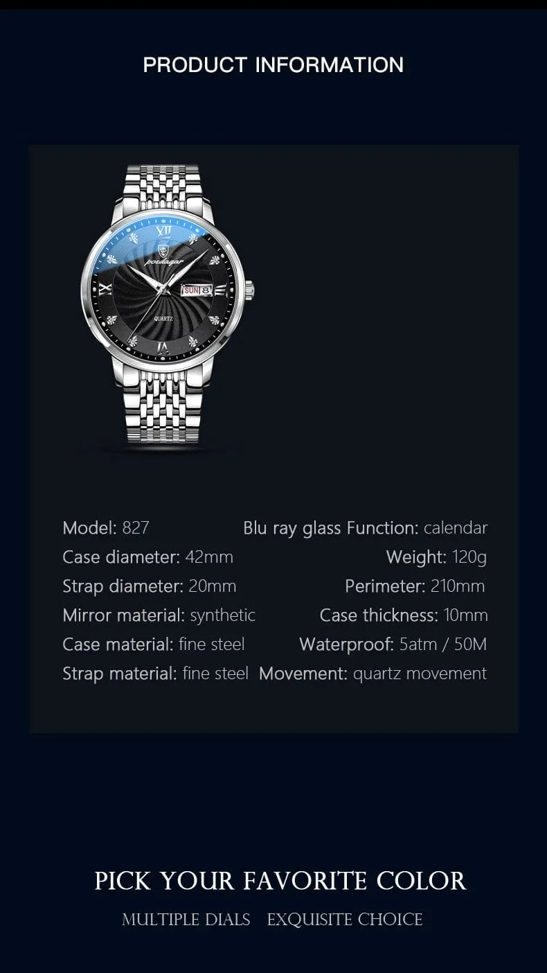 2024 neue Top-Marke Luxus Herren Uhren Leuchtende Wasserdichte Edelstahl Uhr Quarz Männer Datum Kalender Business Armbanduhr