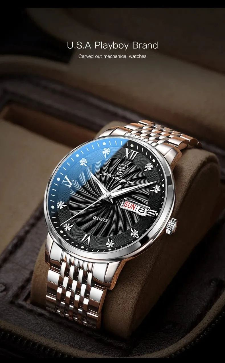 2024 neue Top-Marke Luxus Herren Uhren Leuchtende Wasserdichte Edelstahl Uhr Quarz Männer Datum Kalender Business Armbanduhr