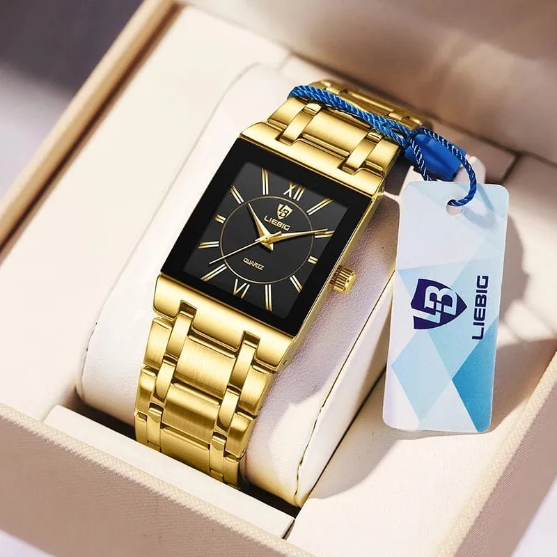 LiEBIG Mode Damen Uhren Weiblich Mädchen Männlich Uhr Luxus Voller Stahl Goldene Quarz Armbanduhren Für Frauen Herren Relogio Feminin