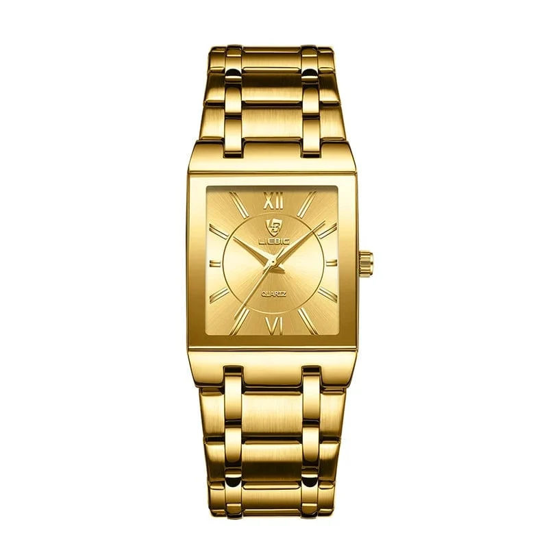 LiEBIG Mode Damen Uhren Weiblich Mädchen Männlich Uhr Luxus Voller Stahl Goldene Quarz Armbanduhren Für Frauen Herren Relogio Feminin