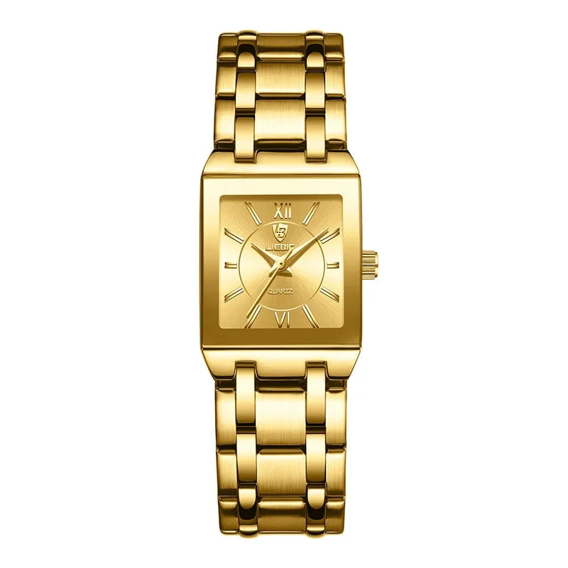 LiEBIG Mode Damen Uhren Weiblich Mädchen Männlich Uhr Luxus Voller Stahl Goldene Quarz Armbanduhren Für Frauen Herren Relogio Feminin