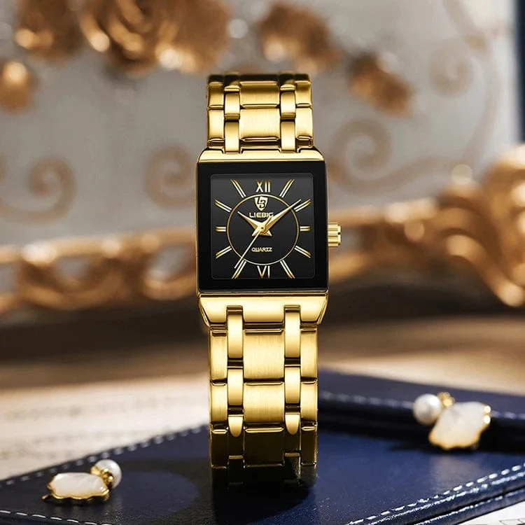 LiEBIG Mode Damen Uhren Weiblich Mädchen Männlich Uhr Luxus Voller Stahl Goldene Quarz Armbanduhren Für Frauen Herren Relogio Feminin
