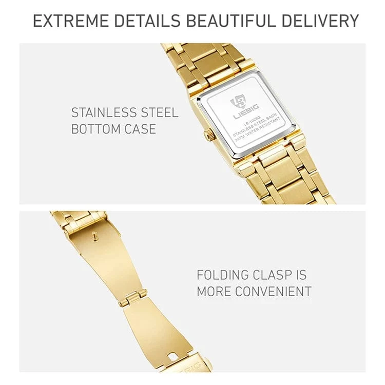 LiEBIG Mode Damen Uhren Weiblich Mädchen Männlich Uhr Luxus Voller Stahl Goldene Quarz Armbanduhren Für Frauen Herren Relogio Feminin