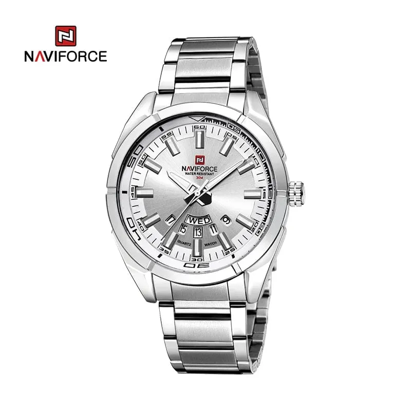 NAVIFORCE Klassische Freizeituhr für Männer aus Edelstahl, sportlich, wasserdicht, Quarzuhr mit Datumsanzeige, Relogio Masculino
