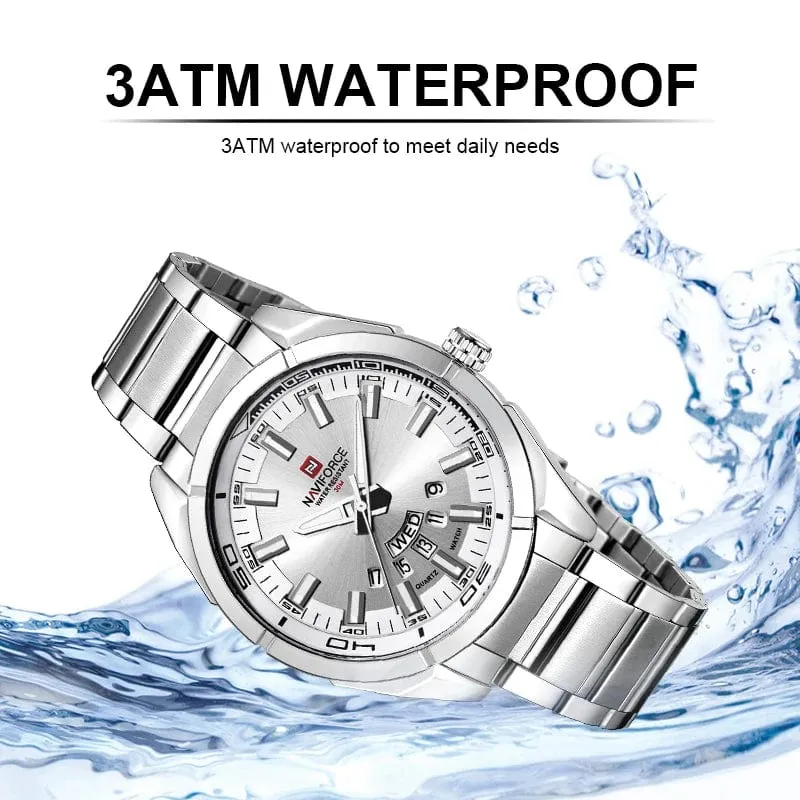 NAVIFORCE Klassische Freizeituhr für Männer aus Edelstahl, sportlich, wasserdicht, Quarzuhr mit Datumsanzeige, Relogio Masculino
