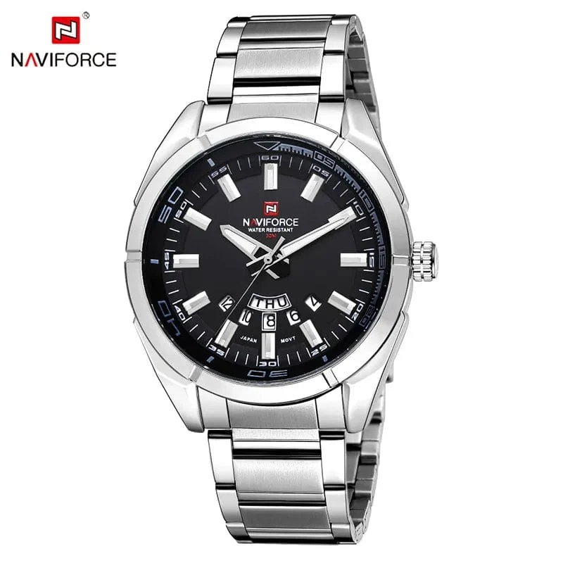 NAVIFORCE Klassische Freizeituhr für Männer aus Edelstahl, sportlich, wasserdicht, Quarzuhr mit Datumsanzeige, Relogio Masculino