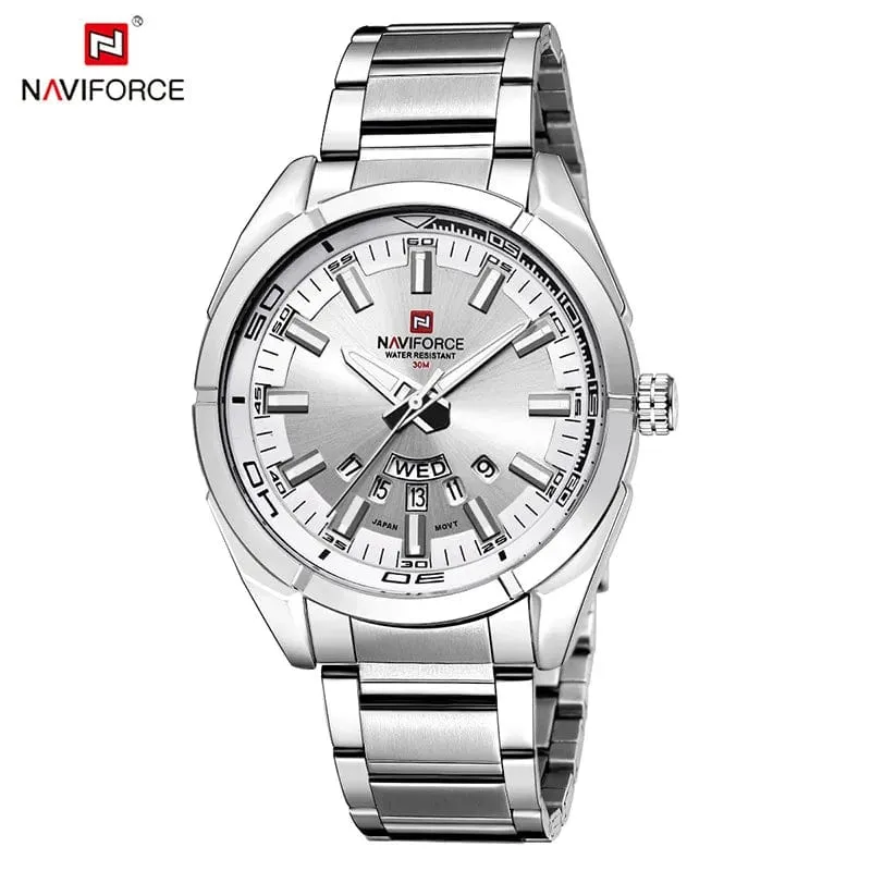 NAVIFORCE Klassische Freizeituhr für Männer aus Edelstahl, sportlich, wasserdicht, Quarzuhr mit Datumsanzeige, Relogio Masculino