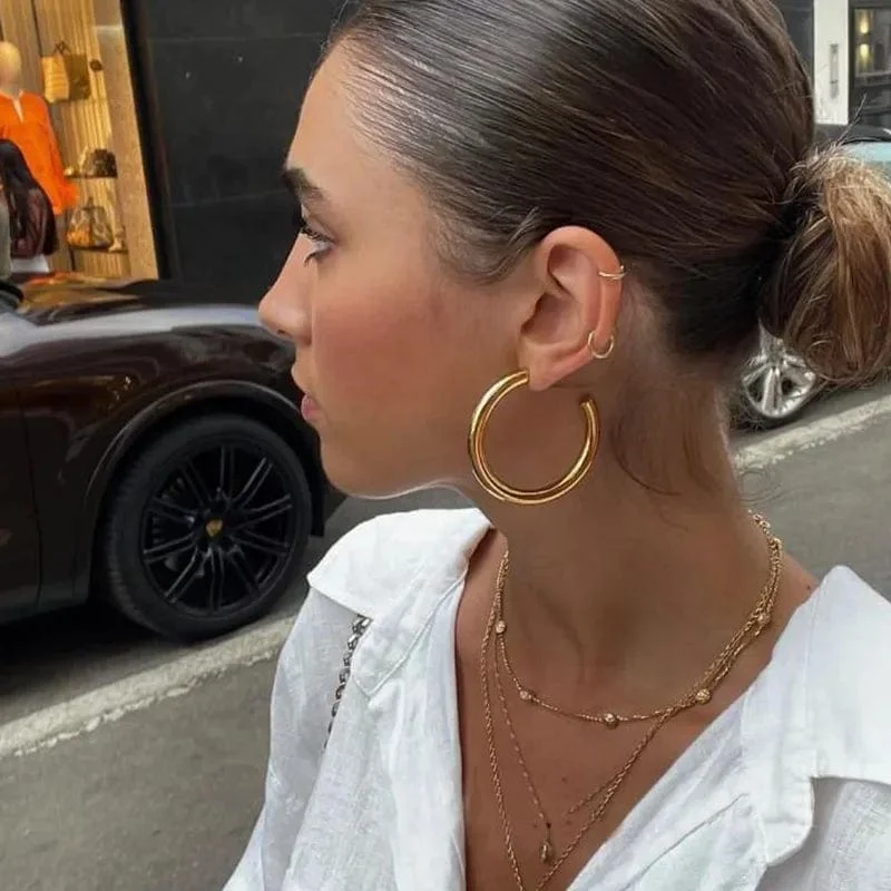Neue Hohle Dicke Schleife Große Kreis Hoop Ohrringe Frauen Klassische Gold Farbe Runde Ring Piercing Ohrring Modeschmuck