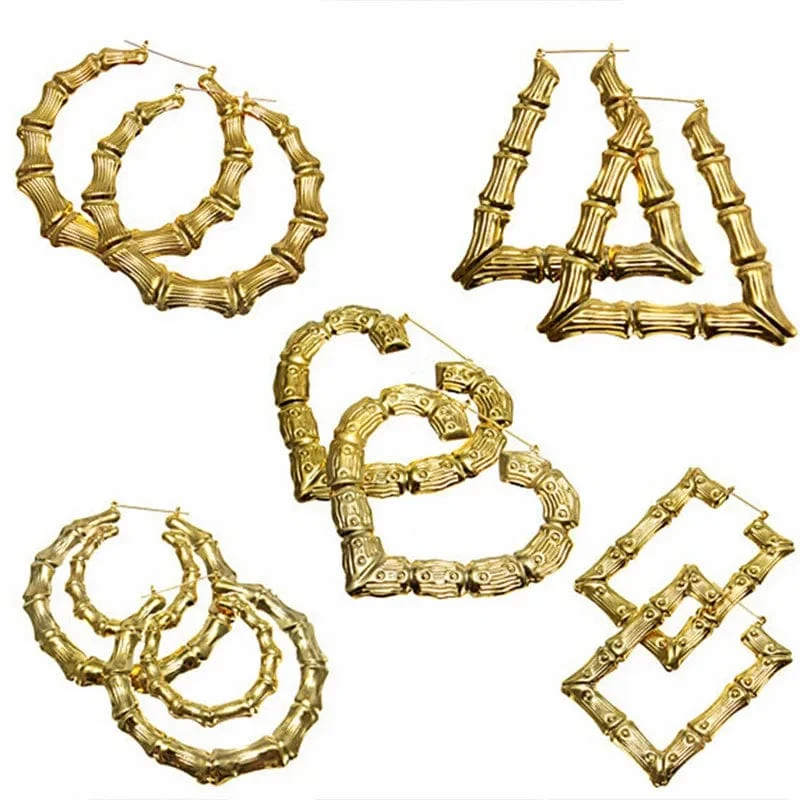 Punk Gold Splitter Farbe Bambus Creolen Für Frauen Geometrische Großen Runden Kreis Bambus Ohrringe Bijoux Hip Hop Party Schmuck