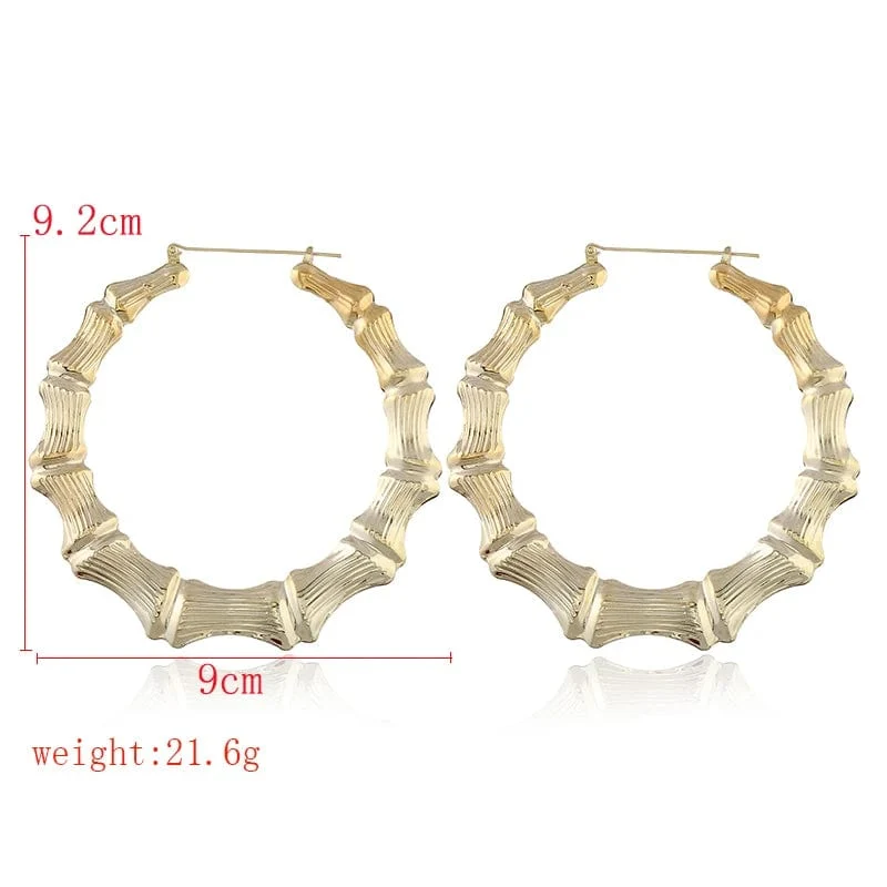 Punk Gold Splitter Farbe Bambus Creolen Für Frauen Geometrische Großen Runden Kreis Bambus Ohrringe Bijoux Hip Hop Party Schmuck