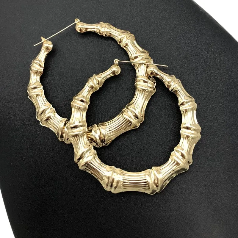 Punk Gold Splitter Farbe Bambus Creolen Für Frauen Geometrische Großen Runden Kreis Bambus Ohrringe Bijoux Hip Hop Party Schmuck