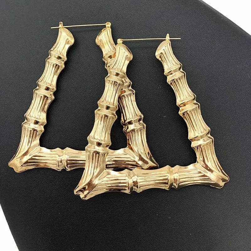 Punk Gold Splitter Farbe Bambus Creolen Für Frauen Geometrische Großen Runden Kreis Bambus Ohrringe Bijoux Hip Hop Party Schmuck