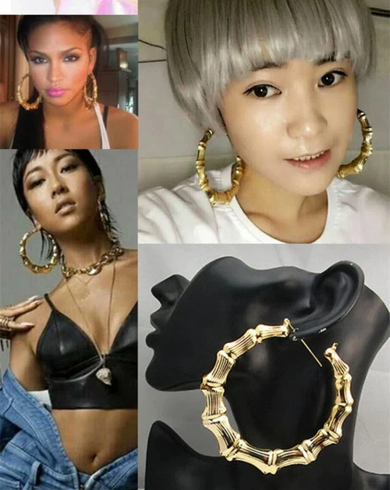 Punk Gold Splitter Farbe Bambus Creolen Für Frauen Geometrische Großen Runden Kreis Bambus Ohrringe Bijoux Hip Hop Party Schmuck