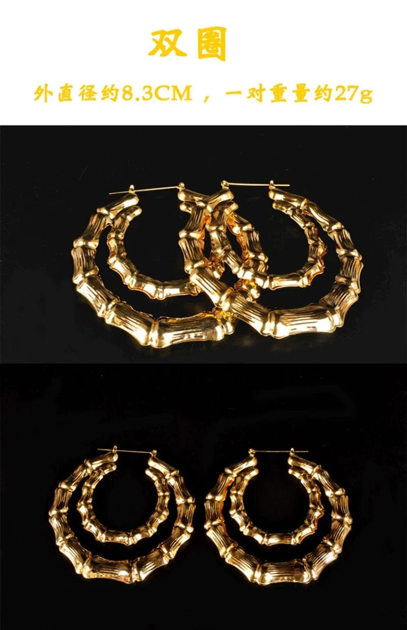 Punk Gold Splitter Farbe Bambus Creolen Für Frauen Geometrische Großen Runden Kreis Bambus Ohrringe Bijoux Hip Hop Party Schmuck