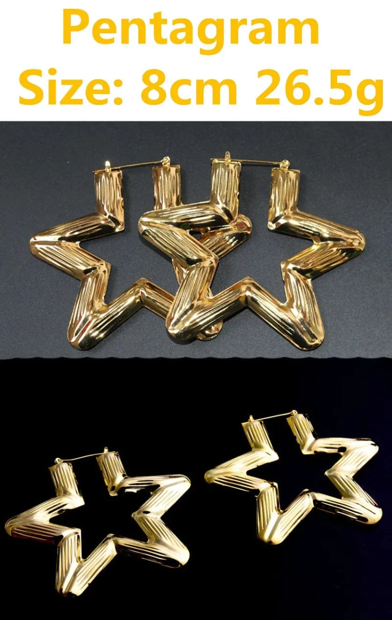 Punk Gold Splitter Farbe Bambus Creolen Für Frauen Geometrische Großen Runden Kreis Bambus Ohrringe Bijoux Hip Hop Party Schmuck