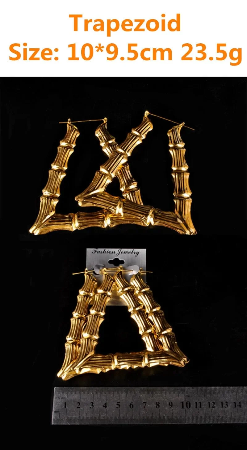 Punk Gold Splitter Farbe Bambus Creolen Für Frauen Geometrische Großen Runden Kreis Bambus Ohrringe Bijoux Hip Hop Party Schmuck