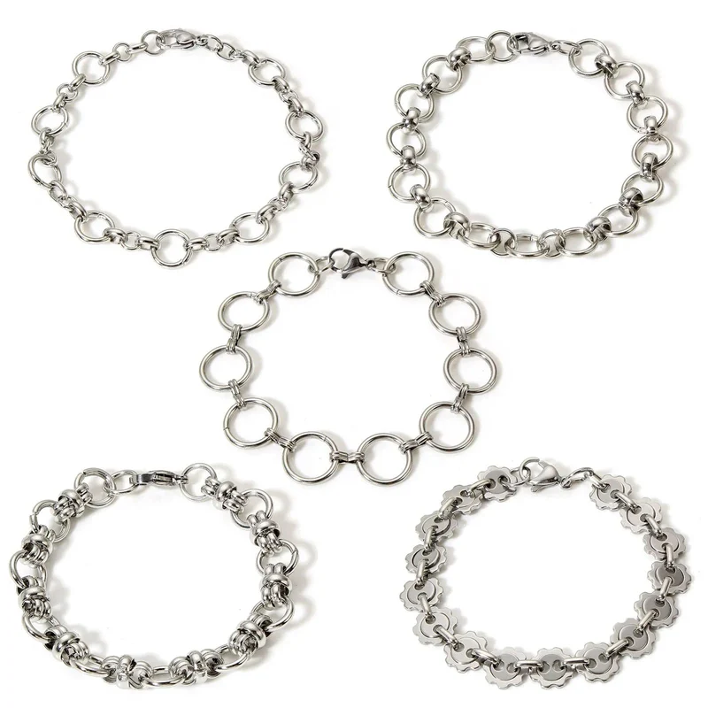 304 Edelstahl Gliederkette Herren Armbänder Silber Farbe Herren Manschette Armband Metallarmband Für Frauen Punk Geschenk Kein Verblassen 1 Stück