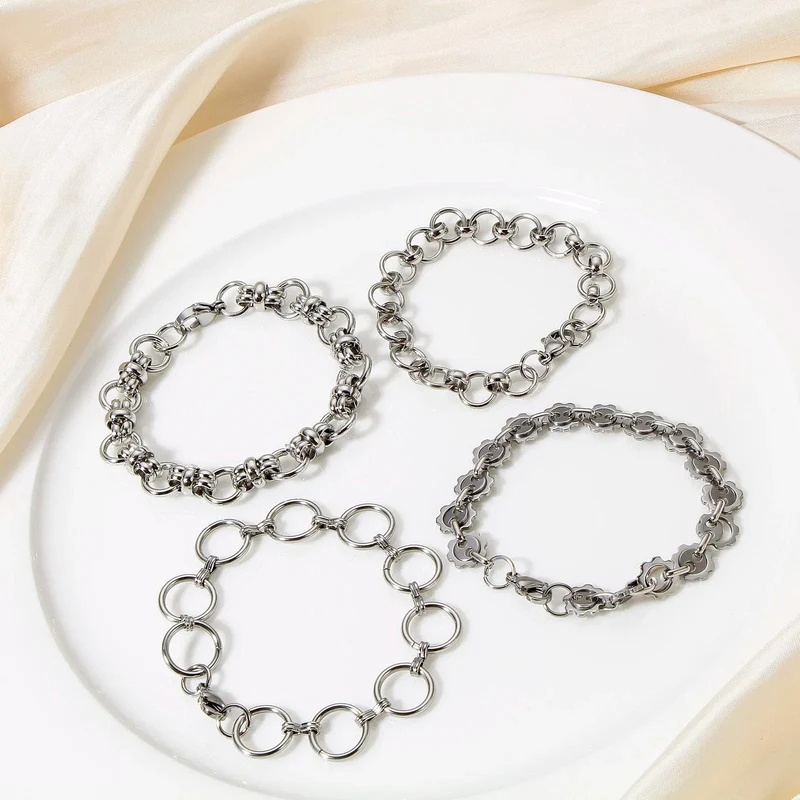 304 Edelstahl Gliederkette Herren Armbänder Silber Farbe Herren Manschette Armband Metallarmband Für Frauen Punk Geschenk Kein Verblassen 1 Stück
