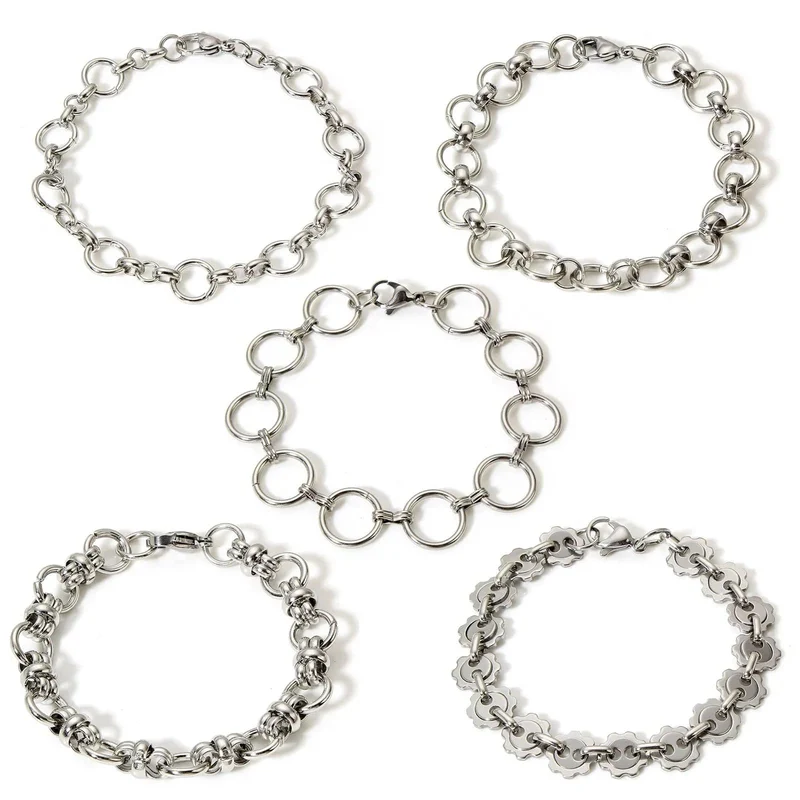 304 Edelstahl Gliederkette Herren Armbänder Silber Farbe Herren Manschette Armband Metallarmband Für Frauen Punk Geschenk Kein Verblassen 1 Stück