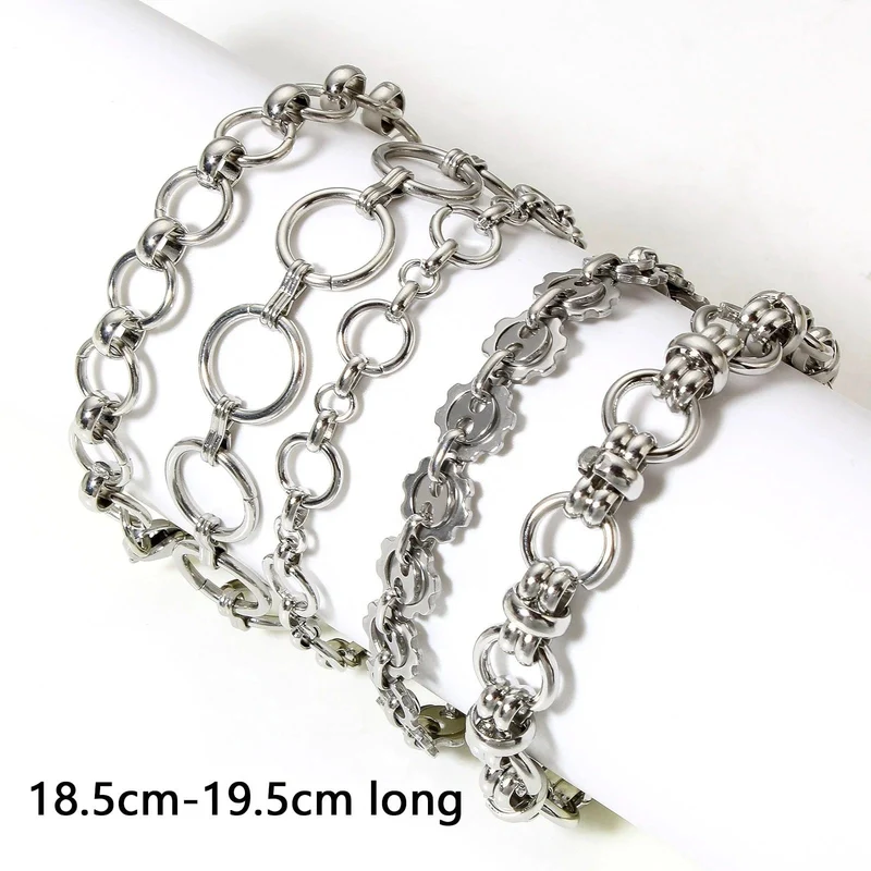 304 Edelstahl Gliederkette Herren Armbänder Silber Farbe Herren Manschette Armband Metallarmband Für Frauen Punk Geschenk Kein Verblassen 1 Stück