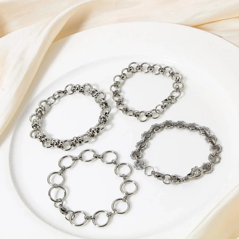 304 Edelstahl Gliederkette Herren Armbänder Silber Farbe Herren Manschette Armband Metallarmband Für Frauen Punk Geschenk Kein Verblassen 1 Stück