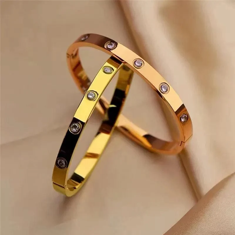 2023 neue Trendy Kristall Liebe Armreifen Zirkonia Armbänder Paar Luxuxy Schmuck Edelstahl Armreifen Für Frauen Geschenk sl295