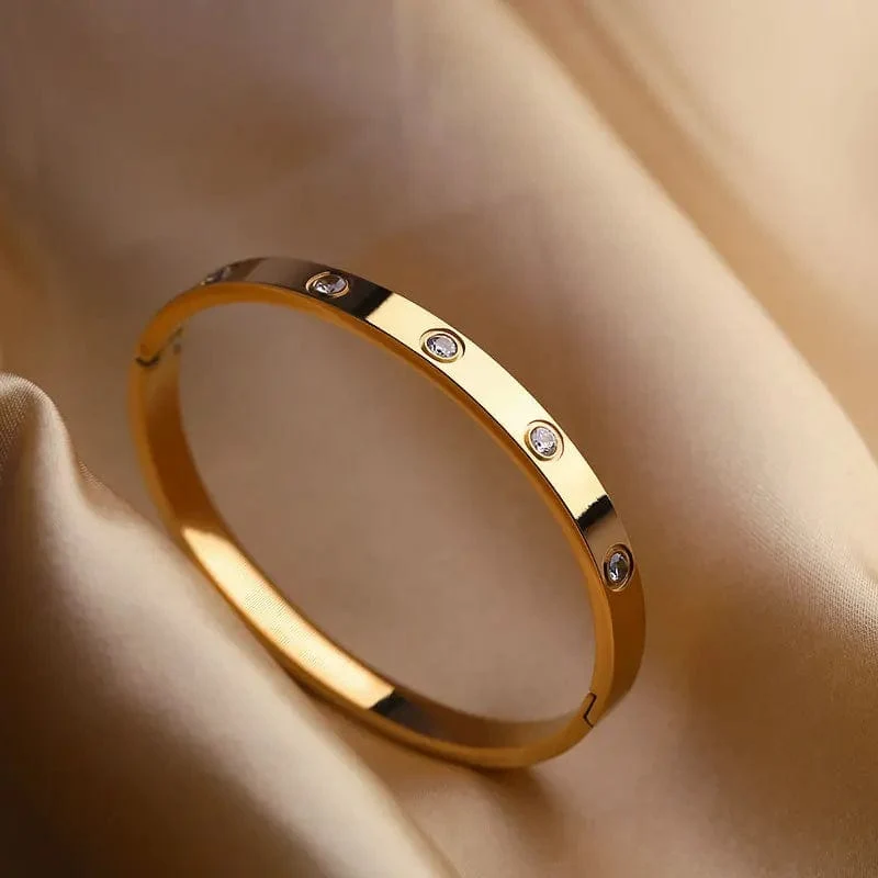 2023 neue Trendy Kristall Liebe Armreifen Zirkonia Armbänder Paar Luxuxy Schmuck Edelstahl Armreifen Für Frauen Geschenk sl295