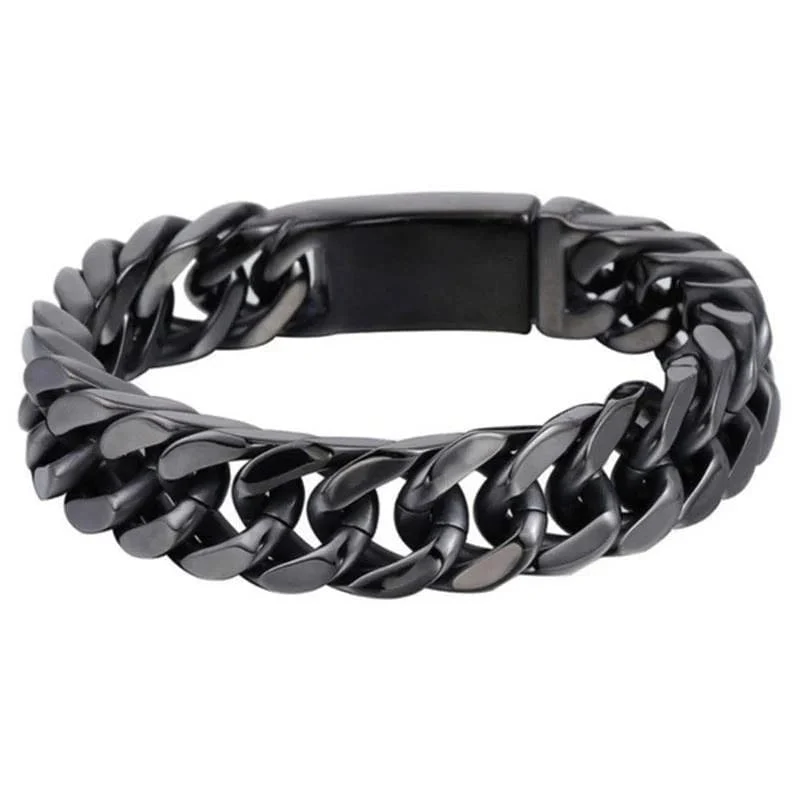 Mode Schwarz Kubanischen Kette Armband Edelstahl Armband Hip Hop Armbänder für Männer Schmuck Party Jahrestag Geschenk Großhandel