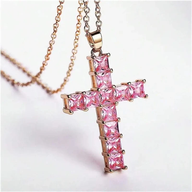 Neue Mode Halsketten Weibliche Anhänger Gold Multi Farbe Kristall Jesus Kreuz Anhänger Für Frauen Halskette Party Freizeit Schmuck