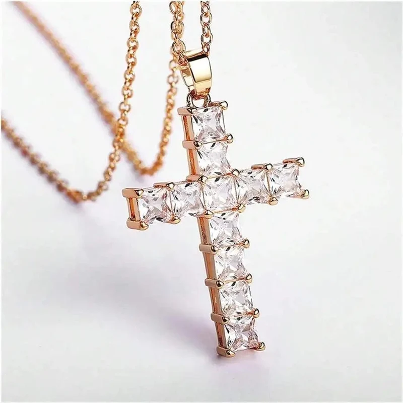 Neue Mode Halsketten Weibliche Anhänger Gold Multi Farbe Kristall Jesus Kreuz Anhänger Für Frauen Halskette Party Freizeit Schmuck
