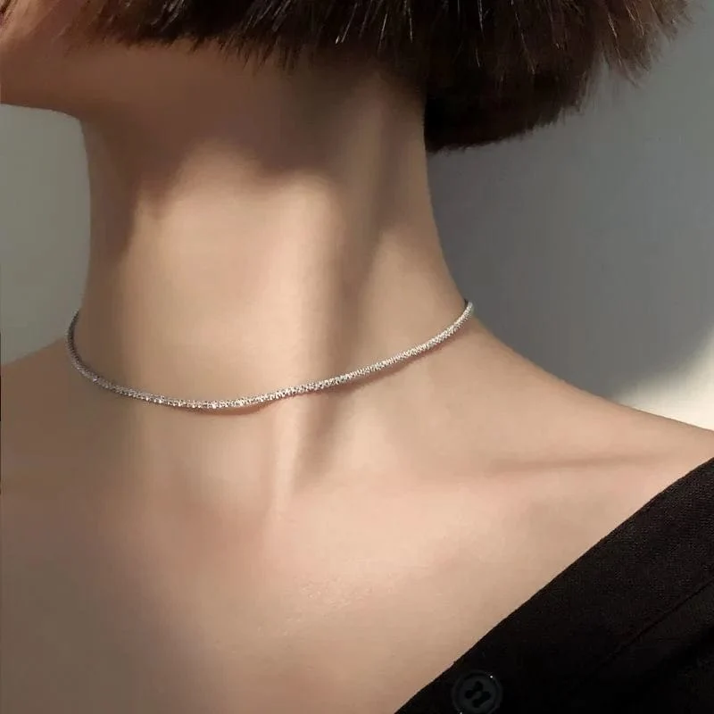 2023 neue Beliebte Silber Farbe Funkelnden Schlüsselbein Kette Choker Halskette Für Frauen Edlen Schmuck Hochzeit Party Geschenk