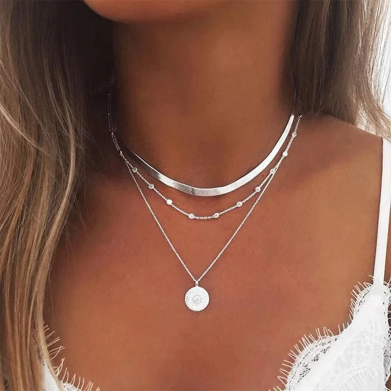 925 Sterling Silber Dreilagige Runde Halskette Einfache Schlangenkette Charm Kugelkette Party Geschenk Für Damen Exquisiter Schmuck
