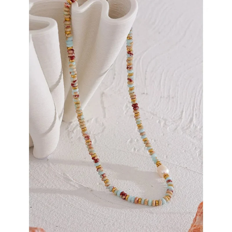 Yhpup Trendy Naturstein Süßwasser Perle Kragen Kette Halskette Edelstahl Handgemachte Stilvolle Perlen Schmuck Bijoux Geschenk