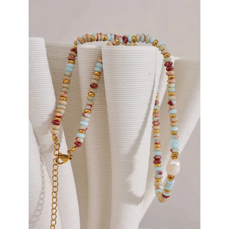 Yhpup Trendy Naturstein Süßwasser Perle Kragen Kette Halskette Edelstahl Handgemachte Stilvolle Perlen Schmuck Bijoux Geschenk