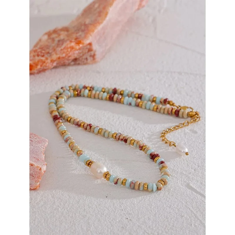 Yhpup Trendy Naturstein Süßwasser Perle Kragen Kette Halskette Edelstahl Handgemachte Stilvolle Perlen Schmuck Bijoux Geschenk