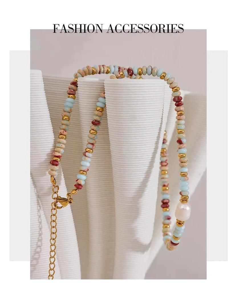Yhpup Trendy Naturstein Süßwasser Perle Kragen Kette Halskette Edelstahl Handgemachte Stilvolle Perlen Schmuck Bijoux Geschenk