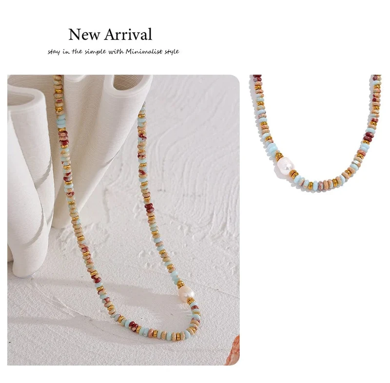 Yhpup Trendy Naturstein Süßwasser Perle Kragen Kette Halskette Edelstahl Handgemachte Stilvolle Perlen Schmuck Bijoux Geschenk
