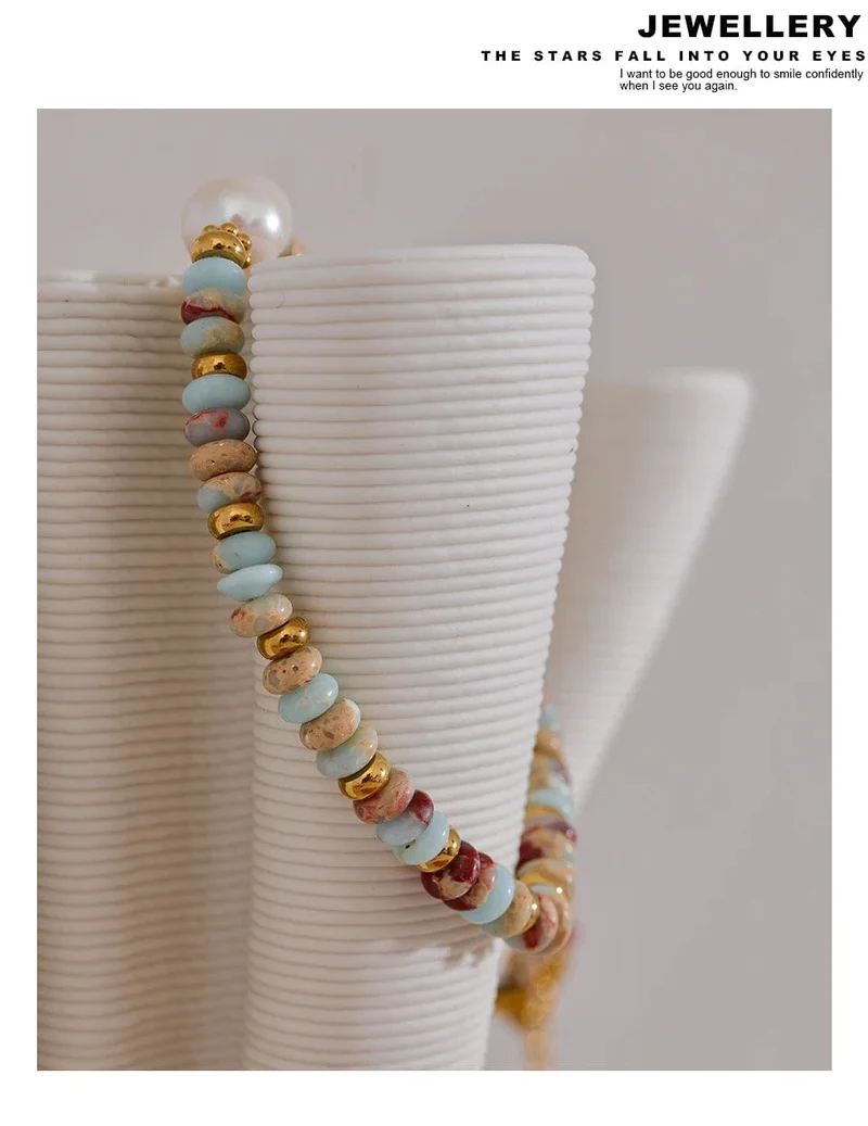 Yhpup Trendy Naturstein Süßwasser Perle Kragen Kette Halskette Edelstahl Handgemachte Stilvolle Perlen Schmuck Bijoux Geschenk