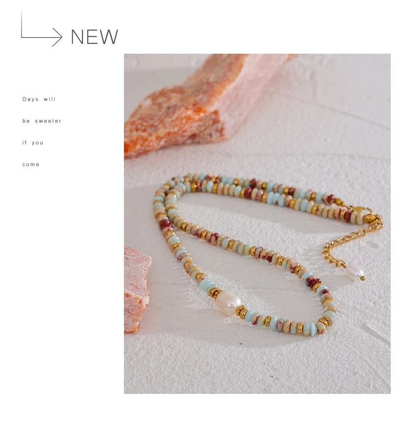 Yhpup Trendy Naturstein Süßwasser Perle Kragen Kette Halskette Edelstahl Handgemachte Stilvolle Perlen Schmuck Bijoux Geschenk