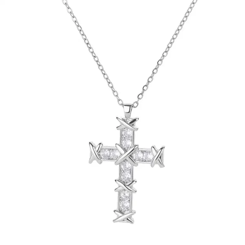 Zirkon Kreuz Anhänger Halskette für Frauen Gold Farbe Edelstahl Kragen Neckalces 2024 Trend Goth Party Hochzeit Schmuck Geschenke