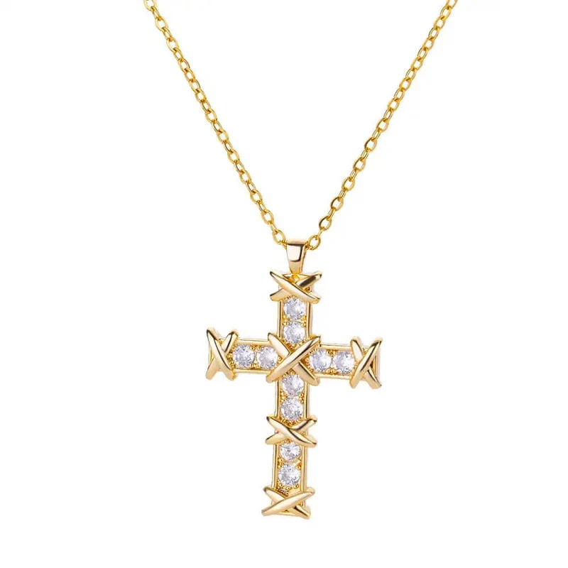 Zirkon Kreuz Anhänger Halskette für Frauen Gold Farbe Edelstahl Kragen Neckalces 2024 Trend Goth Party Hochzeit Schmuck Geschenke