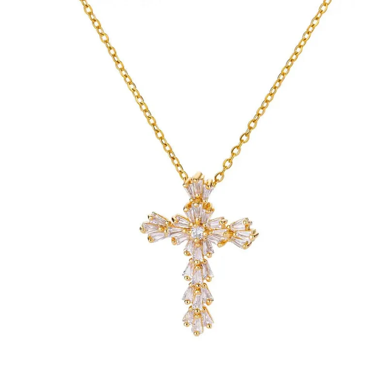 Zirkon Kreuz Anhänger Halskette für Frauen Gold Farbe Edelstahl Kragen Neckalces 2024 Trend Goth Party Hochzeit Schmuck Geschenke