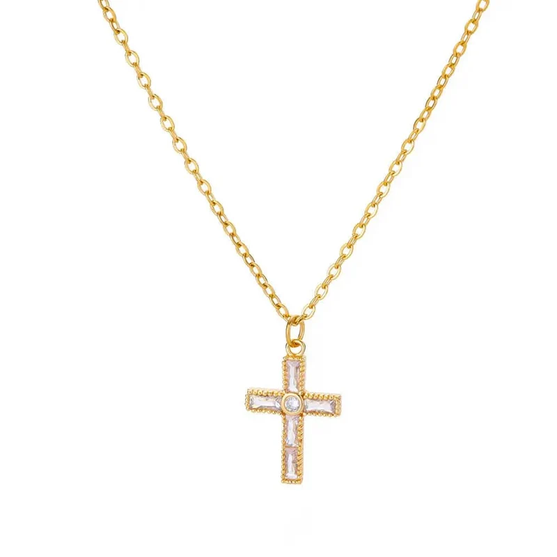 Zirkon Kreuz Anhänger Halskette für Frauen Gold Farbe Edelstahl Kragen Neckalces 2024 Trend Goth Party Hochzeit Schmuck Geschenke